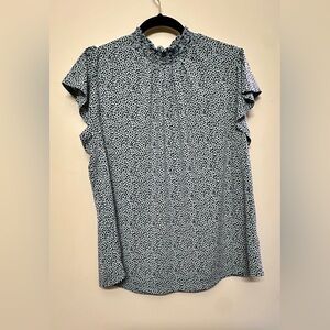 Ophelia Roe Ruffle Sleeve Blouse in Light Blue/Black Polka Dot Design - Size XL